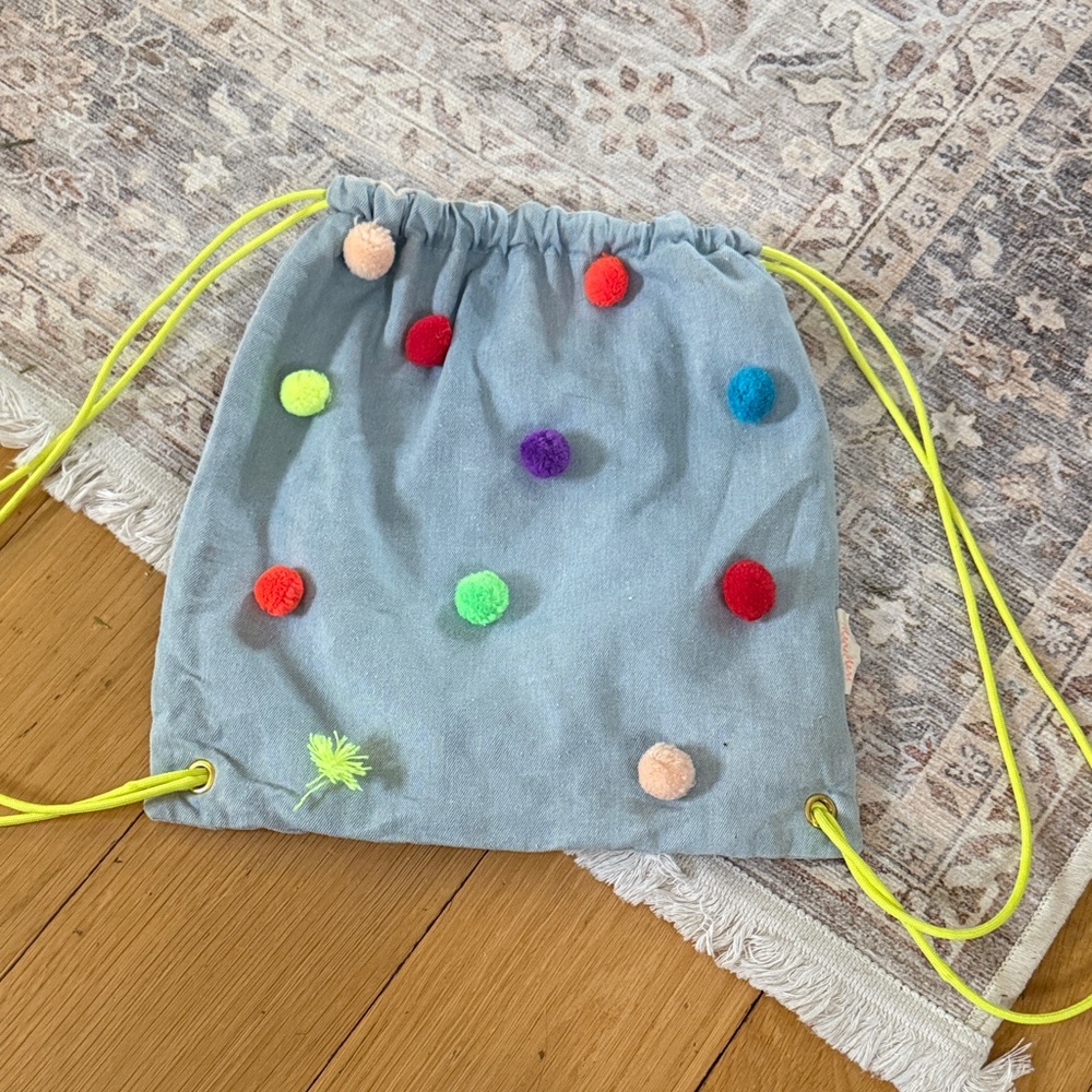 Meri Meri Blue Pom-Pom Drawstring Bag